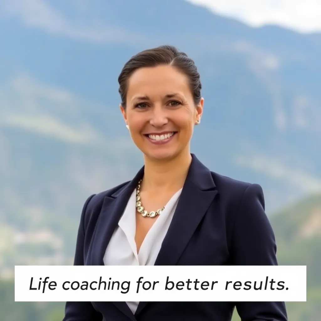 Profesionálny life coach v elegantnom obleku, vyžarujúci dôveryhodnosť a empatiu