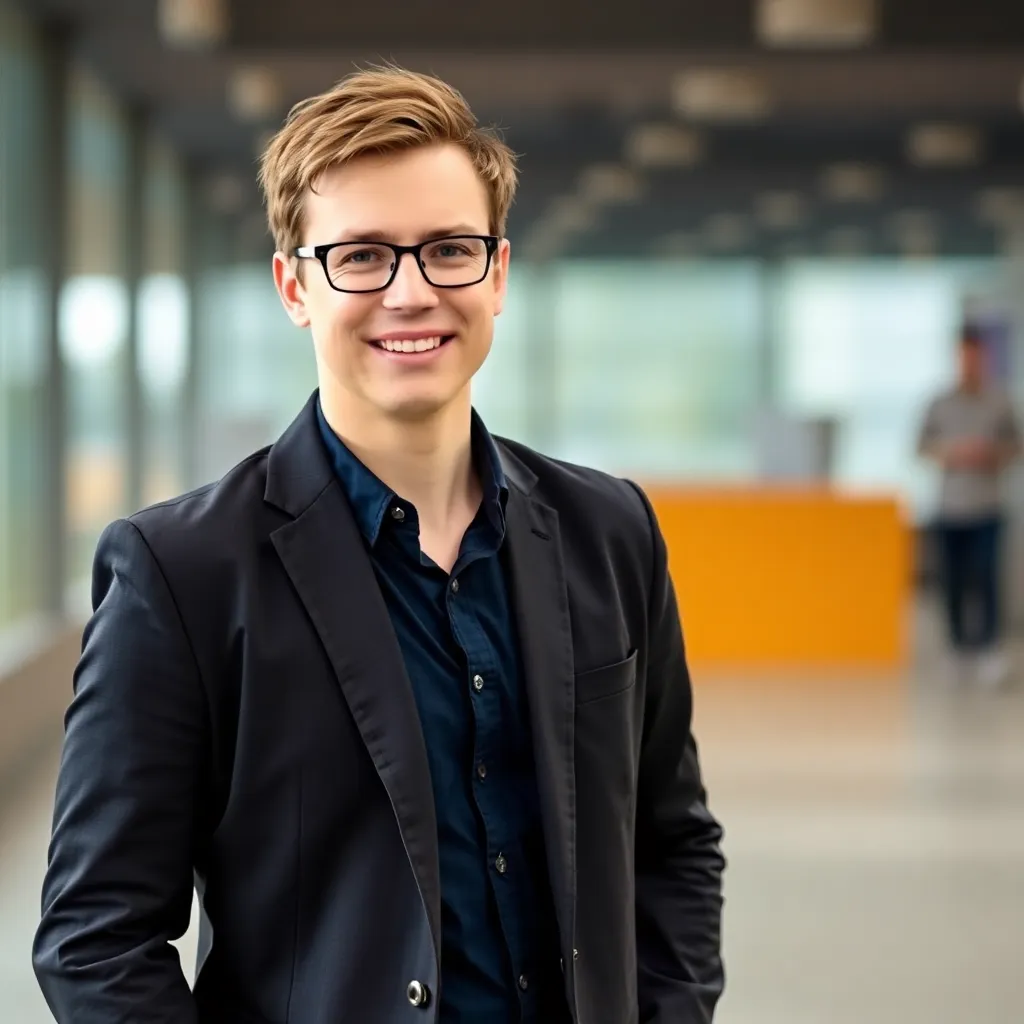 Mladý profesionál v smart casual oblečení s pozitívnym výrazom